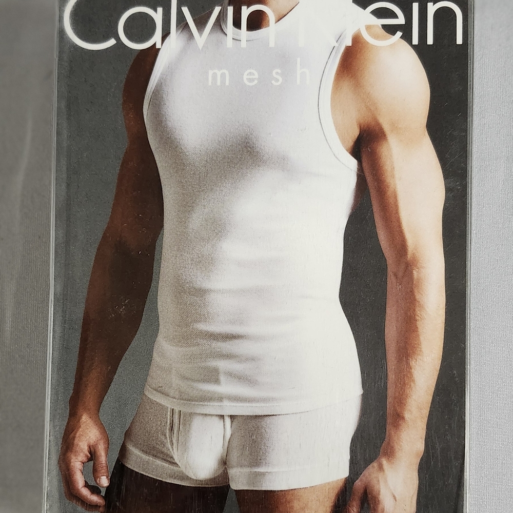 Calvin Klein Men's Grey (Dark Green) Mesh Crew Neck Muscle Shirt Vintage 2003